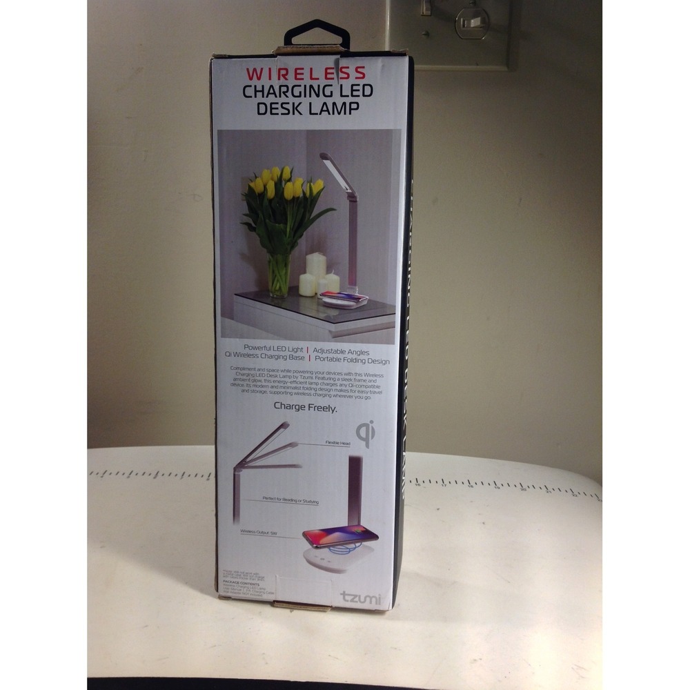 Tzumi Wireless Charging LED Desk Lamp White Silver Qi Charging Base New